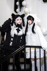 White Long Sleeves Ruffle Zipper Sweet Handsome Lolita Sweatshirt Coat - Product - 8