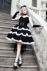 Black Triple-Layered Ruffle Embroidery Bowknot Gothic Lolita Jsk Dress - Product - 6