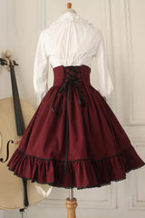 Wine Vintage College Style High Waisted Fishbone Gothic Lolita Skirt Dress - Product - 3
