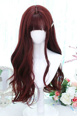 Mera Red Soft Air Bangs Long Curly Sweet Gothic Lolita Wig - Product - 4