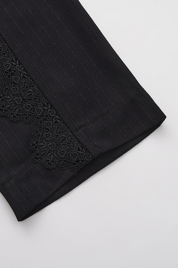 Black Double-breasted Chain Cross Embroidery Ouji Vintage Elegant Prince Gorgeous Lolita Pants - Product - 8