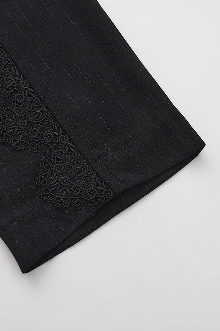 Black Double-breasted Chain Cross Embroidery Ouji Vintage Elegant Prince Gorgeous Lolita Pants - Product - 8