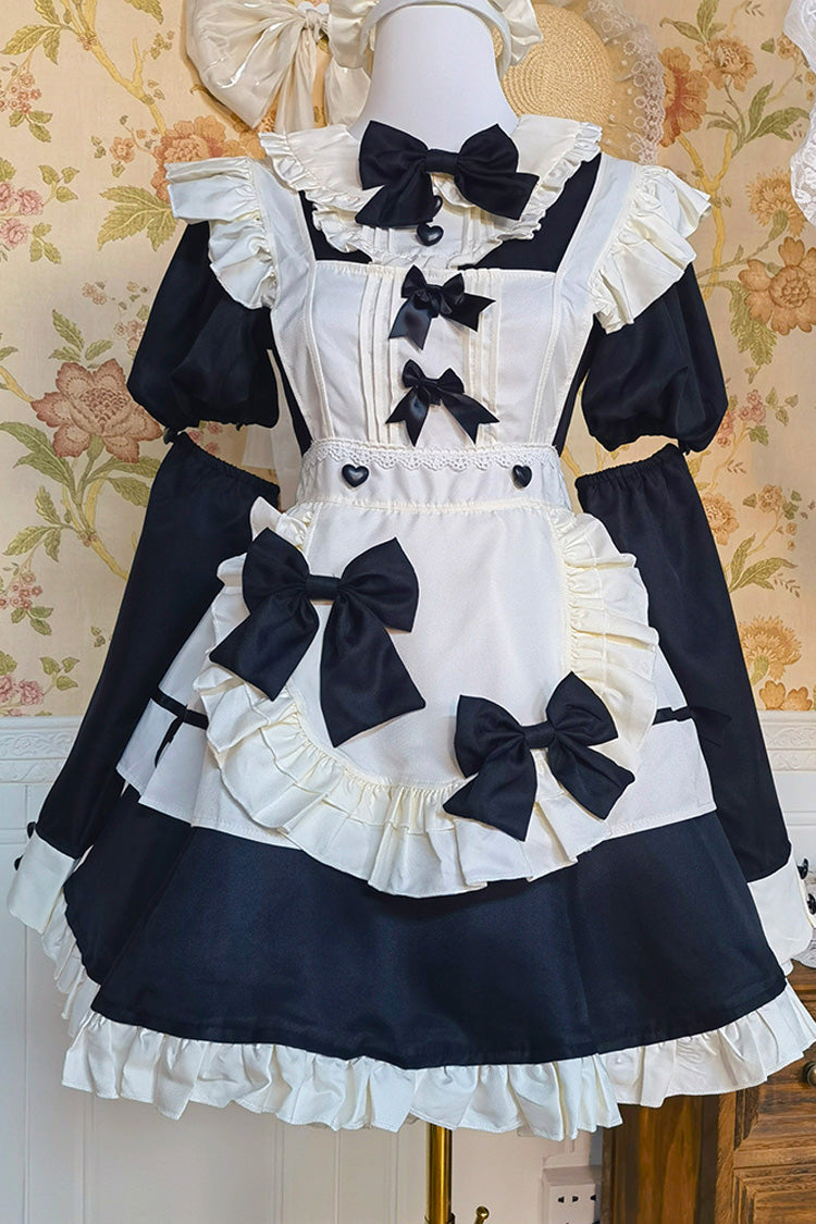 Black/White Short Sleeves Ruffle Bowknot Lace Plus Size Sweet Maid Short Lolita Dress - Product - 3