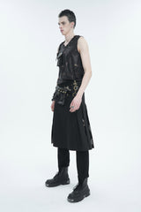 Black Tie-Dye Patchwork With Waist Bag Men's Gothic Skirt - Product - 6