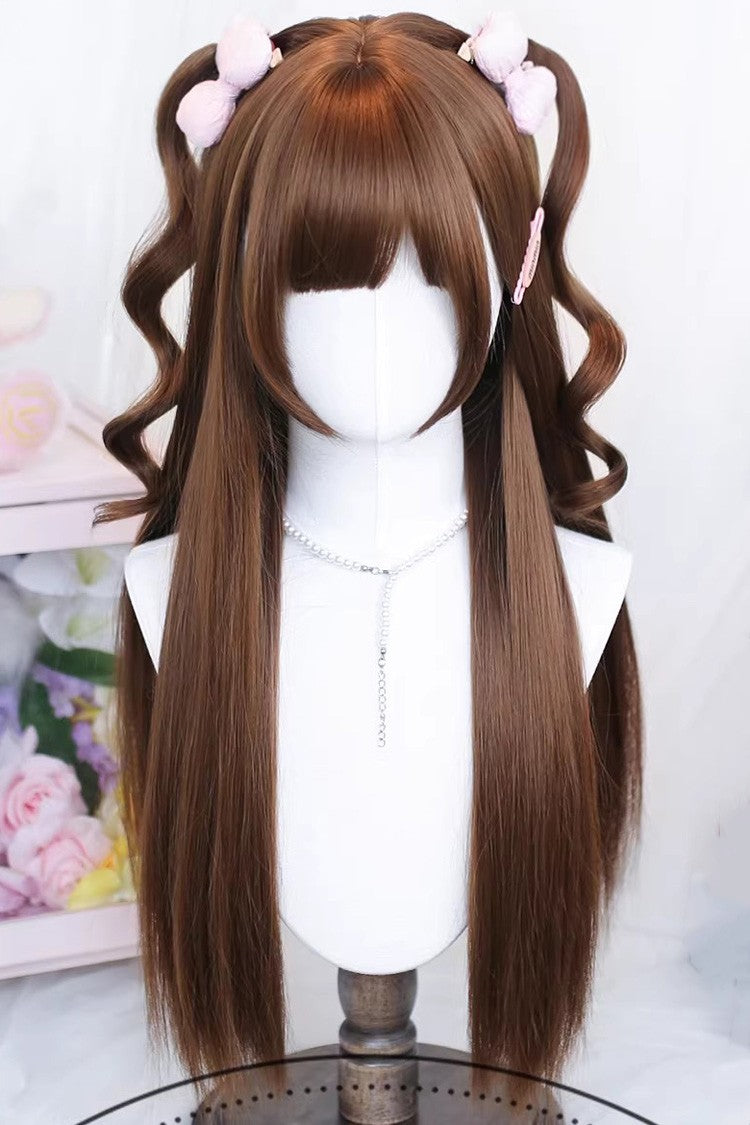 Cute Wispy Bangs Long Straight Japanese Sweet Lolita Wig 3 Colors - Warm-Brown - 1