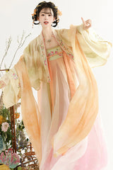 Multi-Color [Early Summer in Taoyuan] High Waisted Printed Embroidered Women's Sweet Hanfu Dress Set - Product - 4