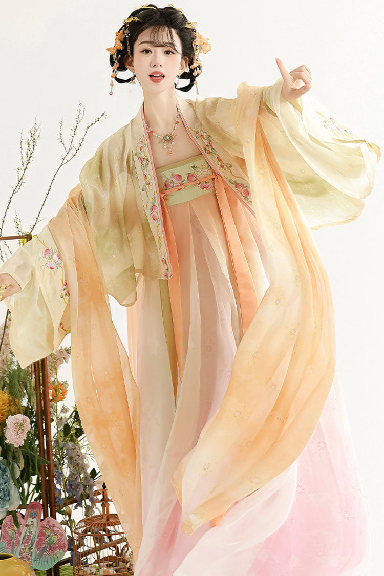 Multi-Color [Early Summer in Taoyuan] High Waisted Printed Embroidered Women's Sweet Hanfu Dress Set - Product - 4