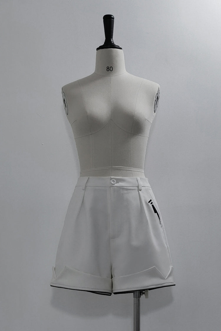 White Functional Style Ouji Fashion Prince Handsome Lolita Shorts - White - 1