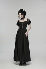Black Off Shoulder Short Puff Sleeves Ruffled Hanayome Embroidered Lace Women's Gothic Elegant Gorgeous Dress - Product - 6