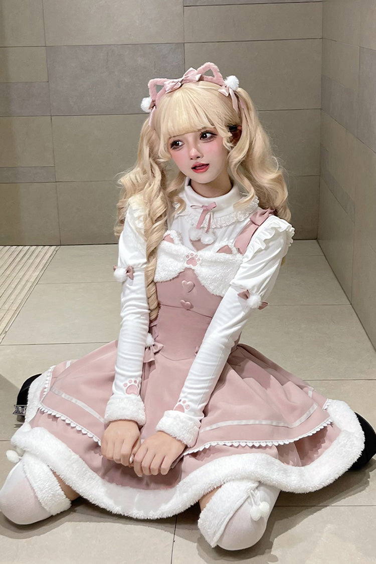 [Star Who Meow] Double-Layered Bowknot Autumn and Winter Sweet Lolita Jsk Dress 3 Colors - Pink - 3