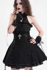Black Halterneck Cut-out Ruffle Lace Women's Gothic Dress - Black - 1