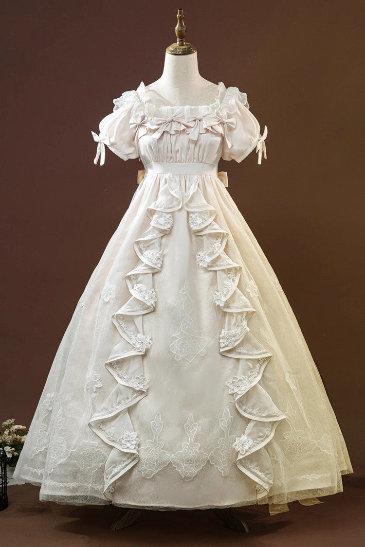 Beige [Identity V] Short Sleeves Embroidery Cardigan Bowknot Lace Classic Lolita Victorian Dress Set - Beige - 1