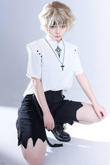 Black Spooky Shadow Irregular High Waisted Ouji Lolita Shorts - Product - 7