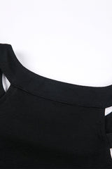 Black Off Shoulder Straps Short Sleeves Cut-Out Women's T-Shirt - Product - 17