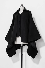 Black Retro Loose Large Sleeve Ouji Lolita Woolen Coat - Product - 2