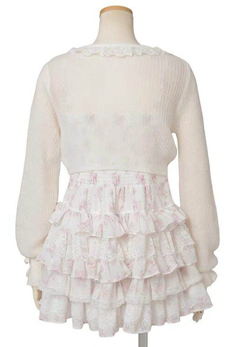 Jirai Kei Long Sleeves Multi-Layered Printed Ruffled Bow Sweet Dress 3 Colors - Product - 13