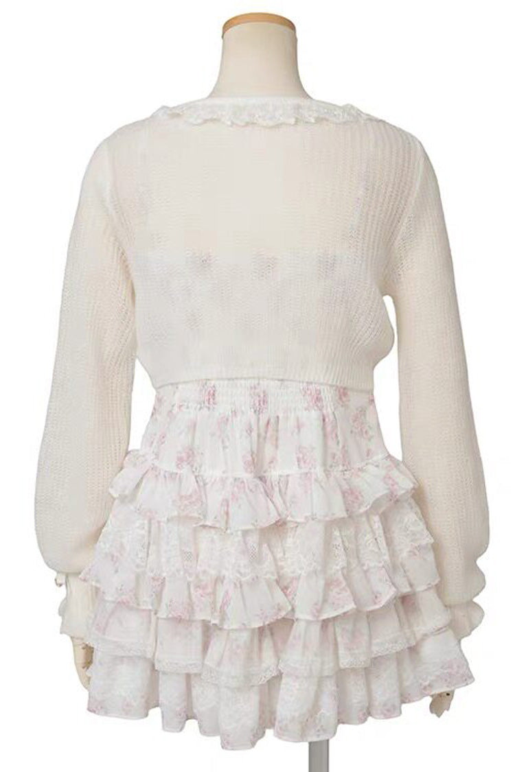 Jirai Kei Long Sleeves Multi-Layered Printed Ruffled Bow Sweet Dress 3 Colors - Product - 13