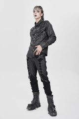 Black Ripped Buckle Straps Men's Punk Pants - Product - 4