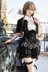 Black Lapel Collar Short Sleeves Lace Prince Ouji Lolita Three-piece Set - Product - 4