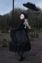Black [Immortality Taboo] Multi-Layered Ruffled Open-Front Lace Elegant Gorgeous Gothic Lolita Skirt - Product - 8