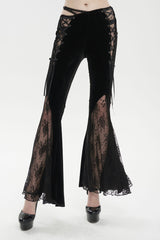 Black Velvet-Paneled Mesh Side-Adjustable Asymmetrical Women's Gothic Leggings - Product - 2