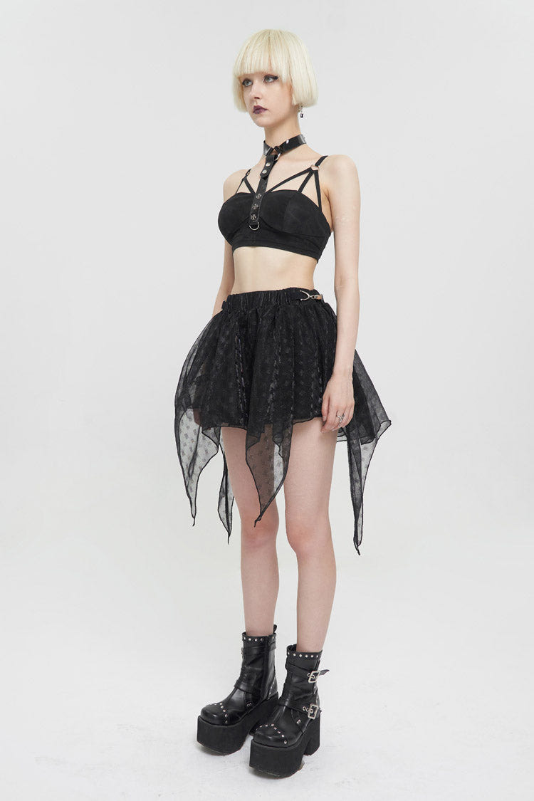 Black Bright Mesh Metal Buckle Decoration Playful And Cute Tutu Short Women's Punk Skirt - Product - 5