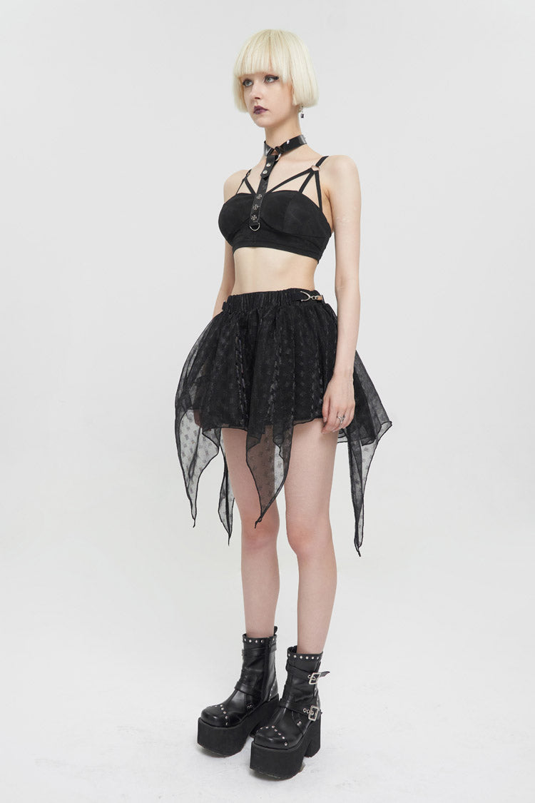 Black Bright Mesh Metal Buckle Decoration Playful And Cute Tutu Short Women's Punk Skirt - Product - 5