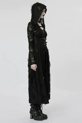 Black Two-piece Knit Ripped Hooded Womens Gothic Coat - Product - 3