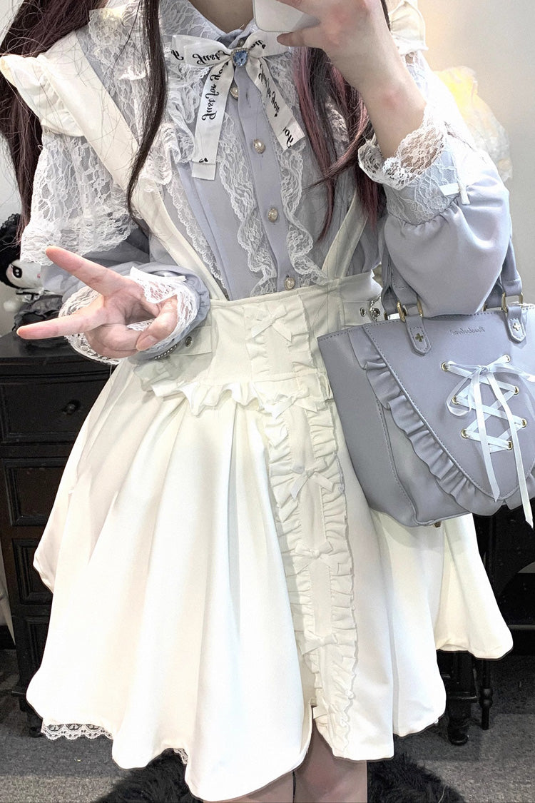 [Dolls Only] Ruffle Bowknot Lace Lace-Up Sweet Jirai Kei Strap Dress 4 Colors - Product - 9