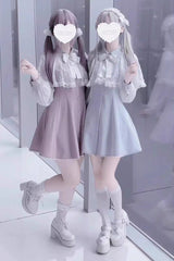 Aqua Shawl Lace Chiffon Long Sleeves Lace Slim Jirai Kei Dress - Product - 4