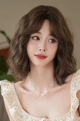 Youthful Short Sweet Lolita Wig Wool Curly Outward Flip Air Bangs 3 Colors - Cold-Tea-Brown - 4