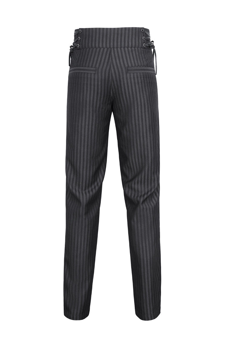 Black High Waisted Lace-Up Striped Men's Gothic Pants - Product - 8
