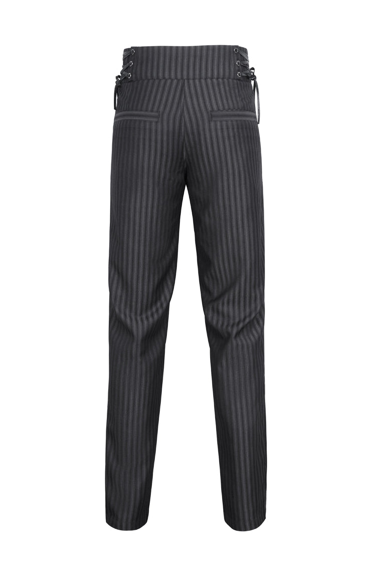 Black High Waisted Lace-Up Striped Men's Gothic Pants - Product - 8