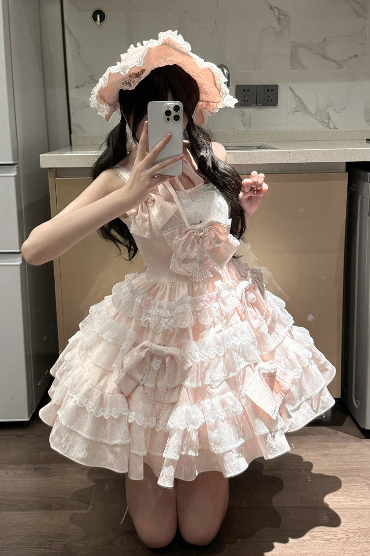 Pink [Sweetheart Doll] Multi-Layered Ruffle Bowknot Lace Sweet Princess Gorgeous Lolita Jsk Dress - Product - 3