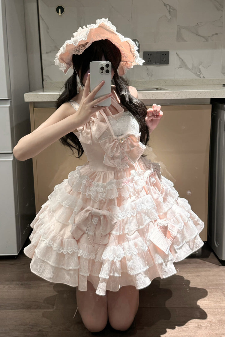 Pink [Sweetheart Doll] Multi-Layered Ruffle Bowknot Lace Sweet Princess Gorgeous Lolita Jsk Dress - Product - 3