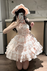 Pink [Sweetheart Doll] Multi-Layered Ruffle Bowknot Lace Sweet Princess Gorgeous Lolita Jsk Dress - Product - 3