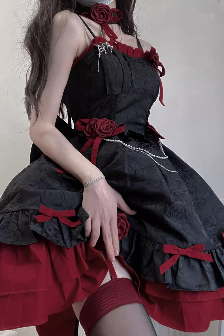 Red/Black Print Ruffle Bowknot Gothic Princess Lolita Jsk Dress - Product - 4