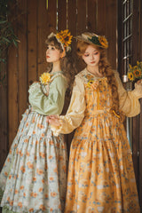 Green [Gardening Sunflower] Sleeveless Print Ruffle Bowknot Sweet Elegant Lolita Jsk Dress - Product - 13