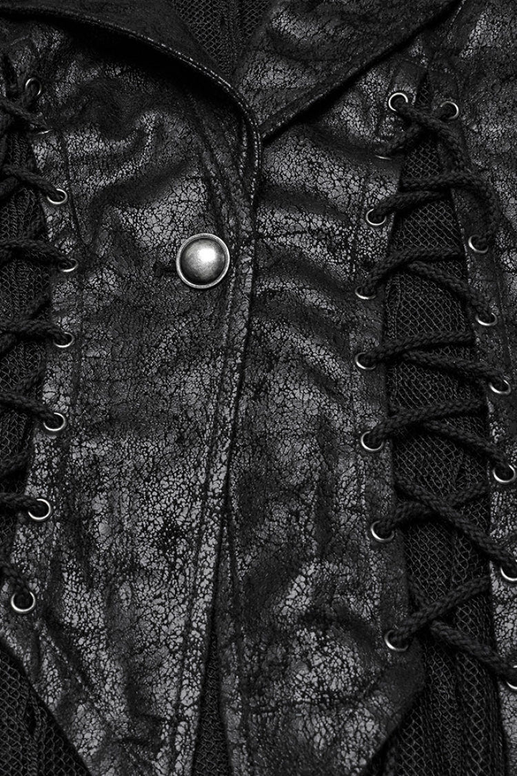 Black V Collar Sleeveless Stitching Lace-Up Irregular Mesh Women's Gothic Long Vest - Product - 5