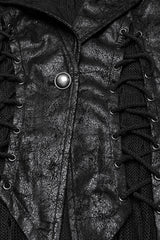 Black V Collar Sleeveless Stitching Lace-Up Irregular Mesh Women's Gothic Long Vest - Product - 5
