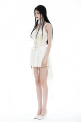 White Irregular Lace Splice  Multi-Layered Women's Gothic Skirt - Product - 8