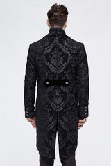 Black Gothic Jacquard Mens Coat With Slit - Product - 3