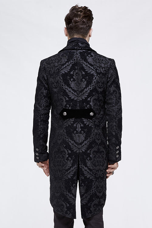 Black Gothic Jacquard Mens Coat With Slit - Product - 3