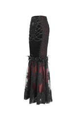 Black/Red High Waisted Embroidery Stitching Lace Women's Gothic Skirt - Product - 6