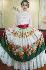 Green [Rainy Season Garden] Print Ruffle Sweet Classic Lolita Skirt - Product - 3