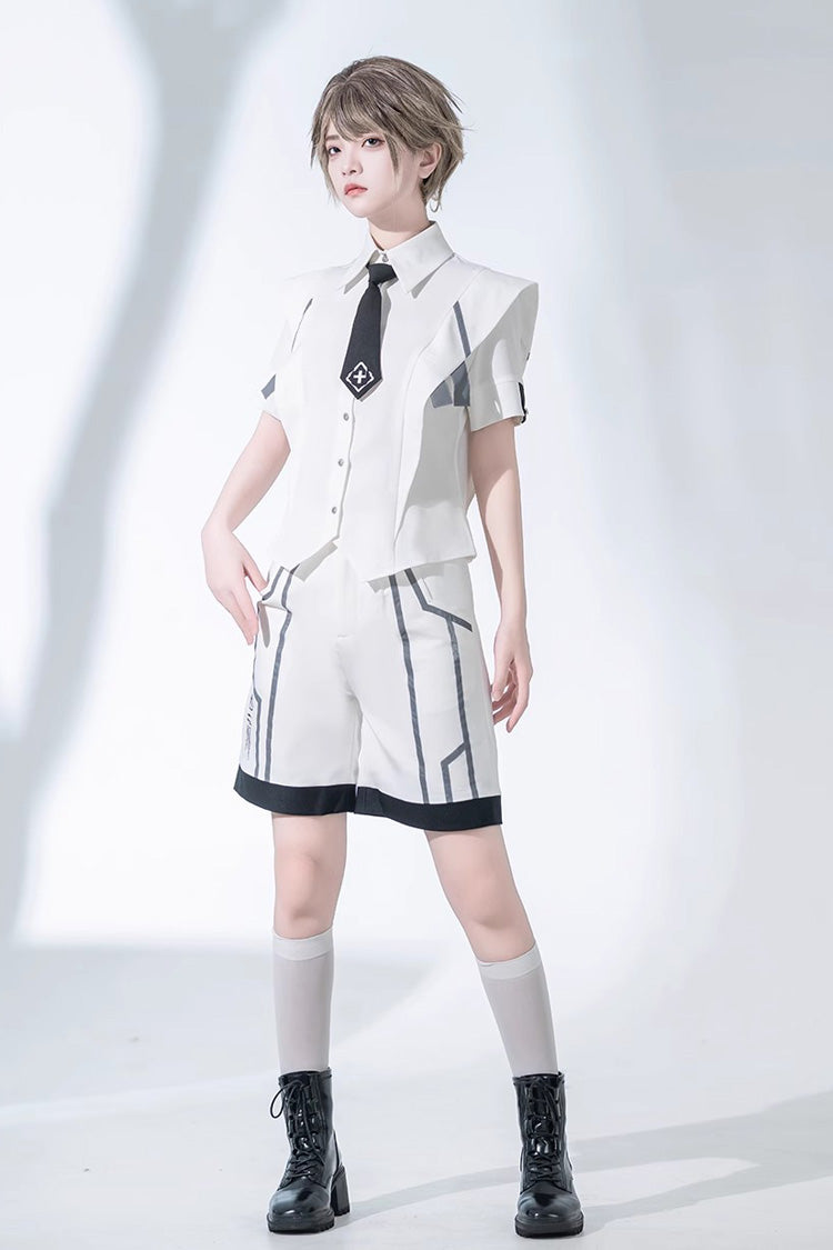 White Handsome Short Sleeves Ouji Lolita Fashion Blouse - Product - 6