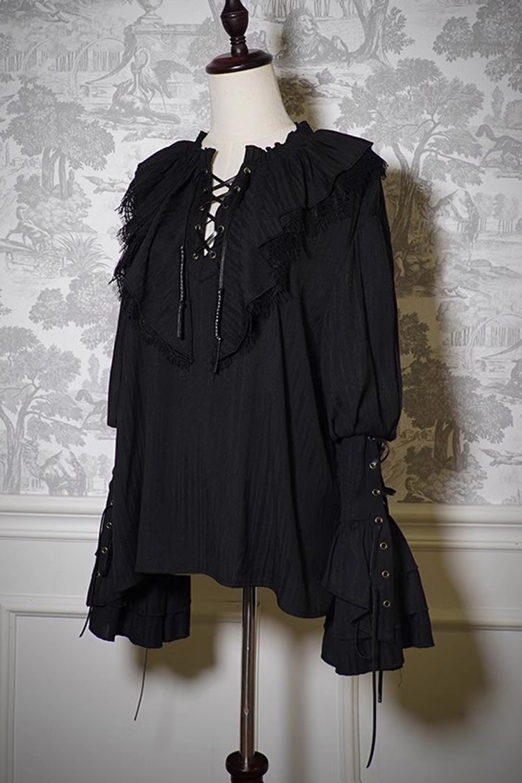 Black Pirate Series Navigation Treasure Hunting Guide V Collar Long Hime Sleeves Ouji Lolita Blouse - Product - 2