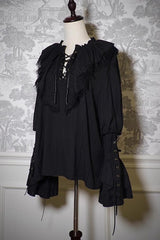 Black Pirate Series Navigation Treasure Hunting Guide V Collar Long Hime Sleeves Ouji Lolita Blouse - Product - 2