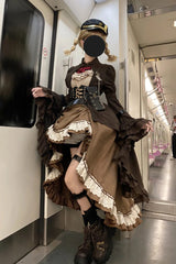 Brown Ruffle Irregular Handsome Punk Lolita Dress Set - Product - 3
