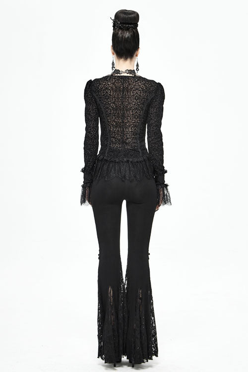 Black Cross Knit Lace Bell Gothic Womens Pants - Product - 8